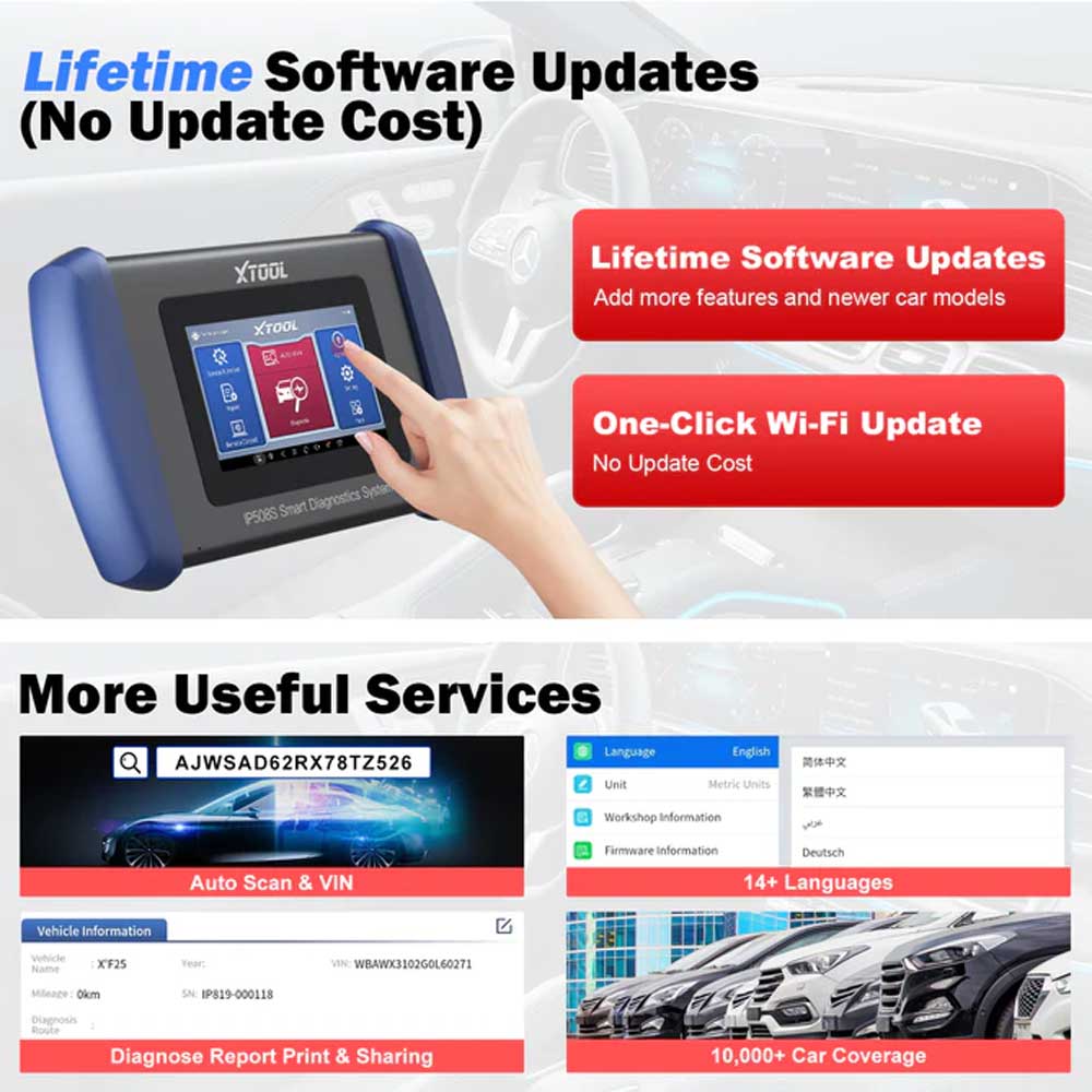 2024 XTOOL InPlus IP508 OBD2 System Diagnostic Tools ABS SRS AT Engine  Scanner with 6 Reset Service Lifetime Free Update