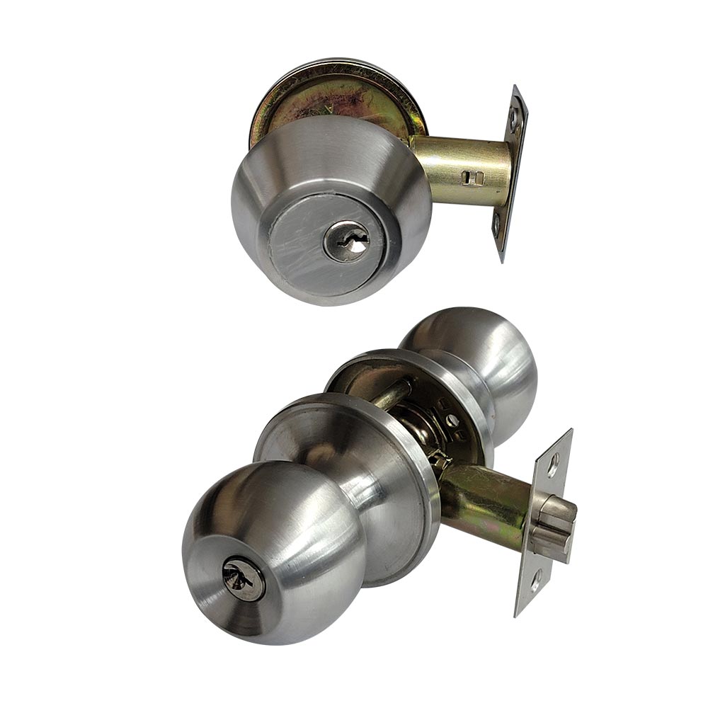 Stainless Steel Entry Door Handle Combo Lock Set with Deadbolt and 4 KW1  Keys, Keyed Alike