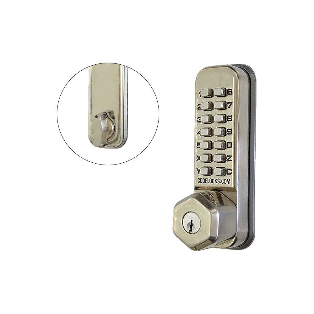 Codelocks CL210 Mechanical, Light Duty, Grade 2, Stainless Steel, 2 3/8 - 2 3/4 Backset, Tubular Mortise Deadbolt with Key Override Feature