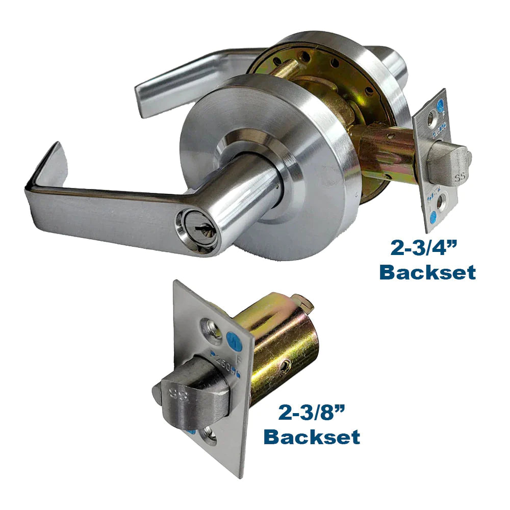 ECS HARDWARE - Commercial Lever Set Handle Bundle - Satin Chrome - Storeroom - Grade 2 - Standard Backset 2-3/4” with Bonus 2-3/8” Backset