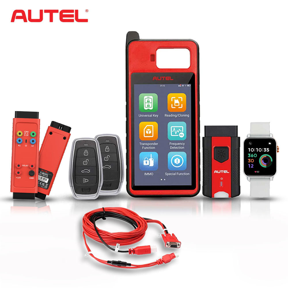 Autel MaxiIM KM100 Universal Key Generator Bundle with G-BOX3 and Toyota 8A Cable and OTOFIX White Smart Key Watch