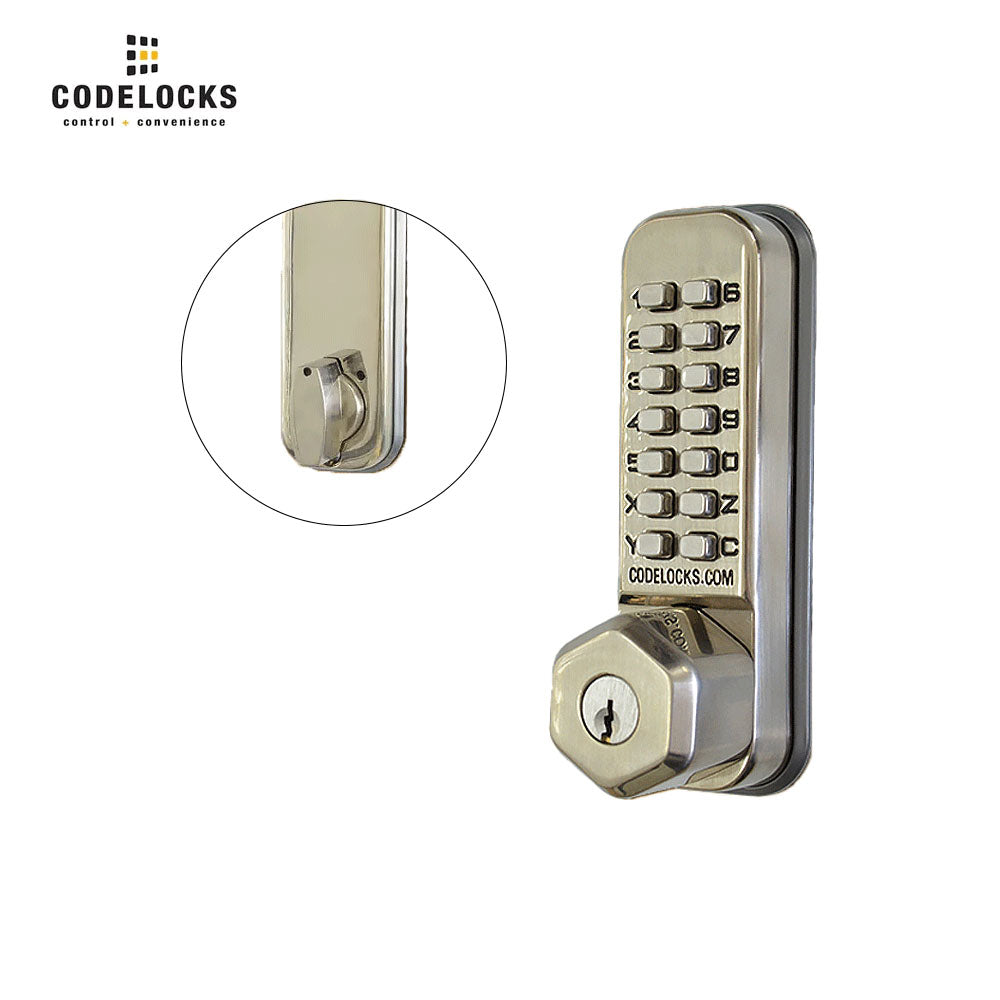 Codelocks CL210 Mechanical, Light Duty, Grade 2, Stainless Steel, 2 3/8 - 2 3/4 Backset, Tubular Mortise Deadbolt with Key Override Feature