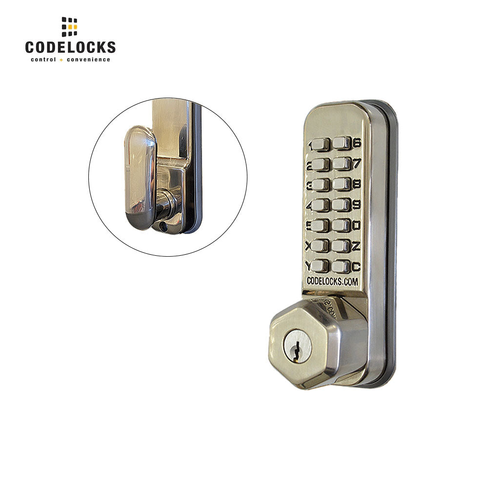 Codelocks CL250 Mechanical, Light Duty, Grade 2, Stainless Steel, 2 3/8 - 2 3/4 Backset, Tubular Mortise Latchbolt with Key Override Feature