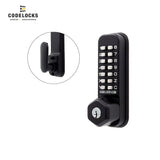 Codelocks CL255 Mechanical, Light Duty, Marine Grade Black, 2 3/8 - 2 3/4 Backset, Tubular Mortise Latchbolt with Key Override and Holdback Feature