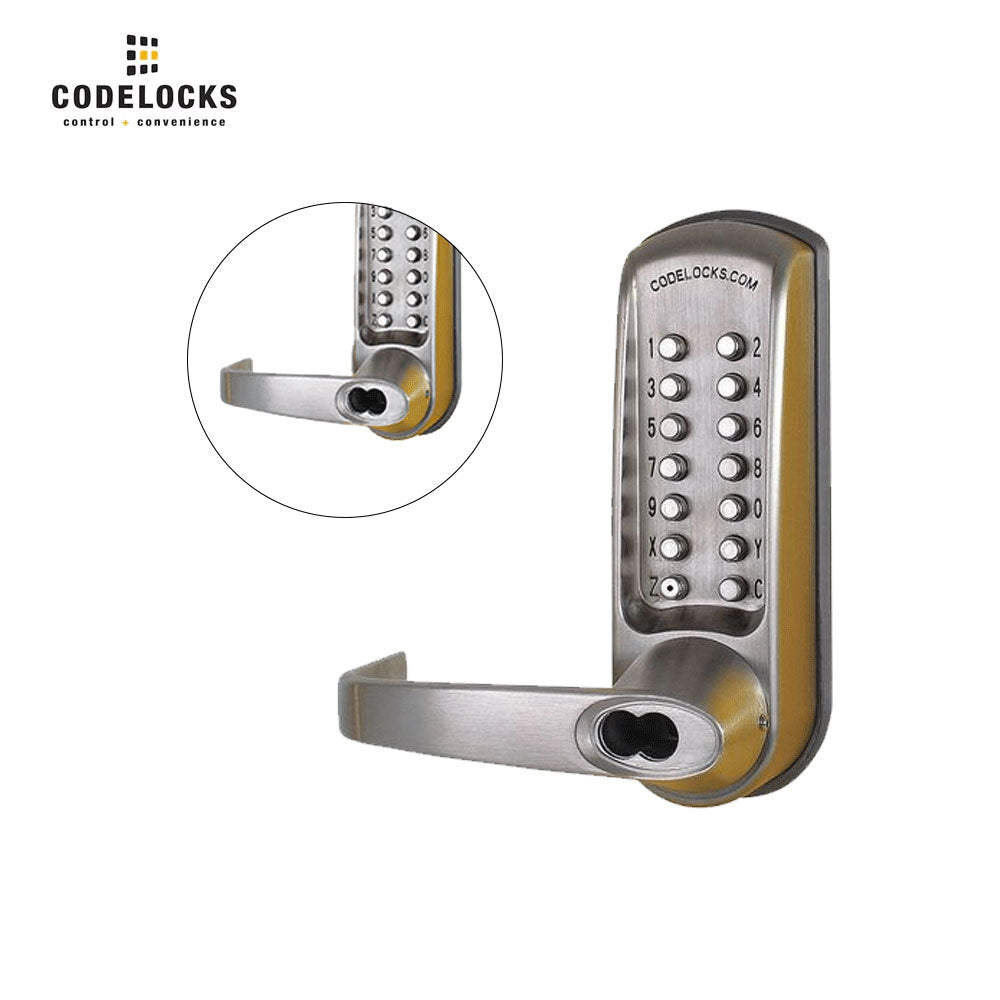 Codelocks CL610 Mechanical, Heavy Duty, Grade 2, Brushed Steel, Optional Backset, Back to Back Tubular Latchbolt with Optional Cylinder Prep