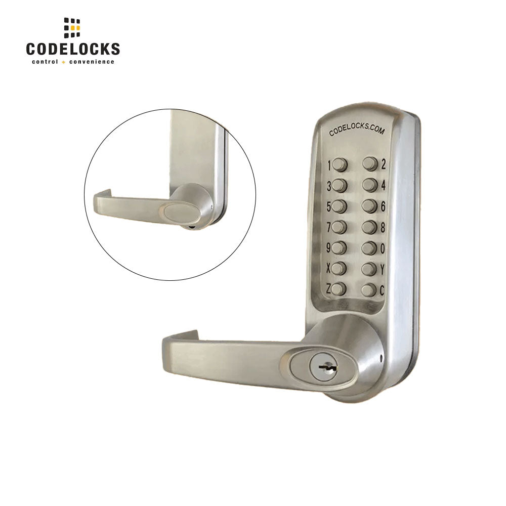 Codelocks CL615 Mechanical, Heavy Duty, Grade 2, Brushed Steel, Optional Tubular Latchbolt with Passage Function