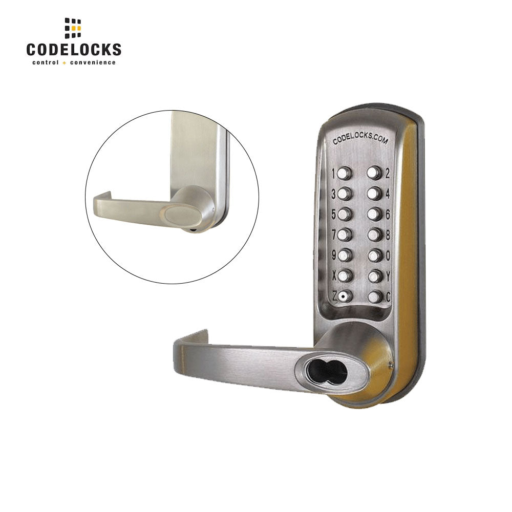 Codelocks CL615 Mechanical, Heavy Duty, Grade 2, Brushed Steel, Optional Tubular Latchbolt with Passage Function and SFIC