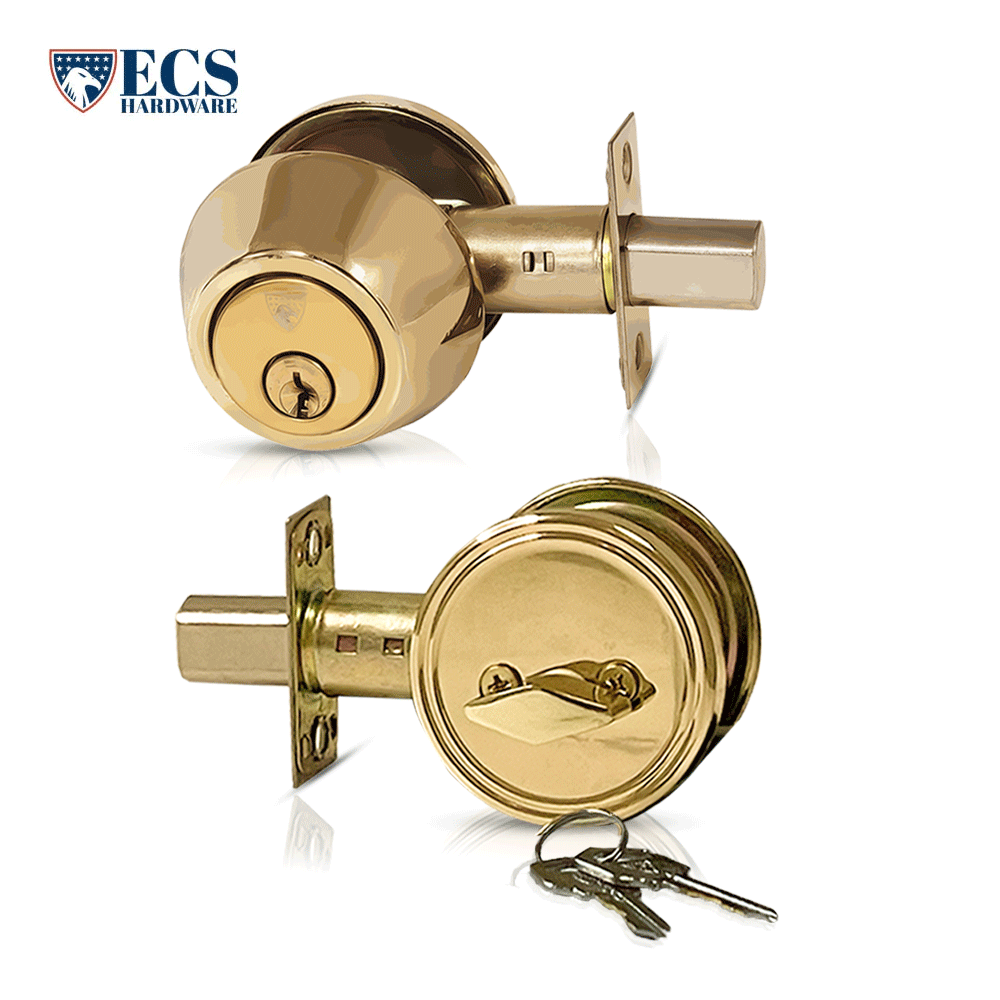 ECS HARDWARE - Durable Single Cylinder Deadbolt Lock - Polished Brass - Grade 3 (SC1/KW1)