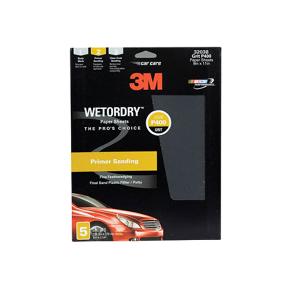 3M - 32038 - Wetordry Sandpaper - 400 Grit - 9" x 11" - 5 Sheet Per Pack