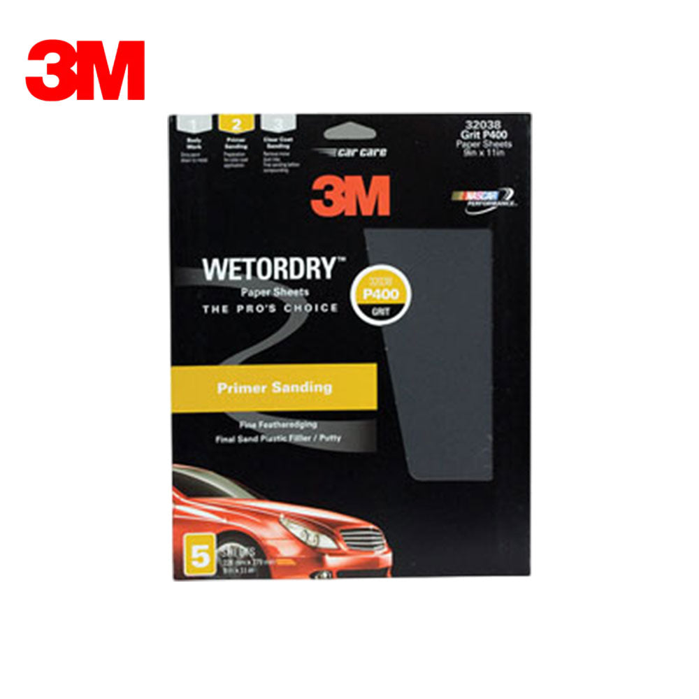 3M - 32038 - Wetordry Sandpaper - 400 Grit - 9" x 11" - 5 Sheet Per Pack