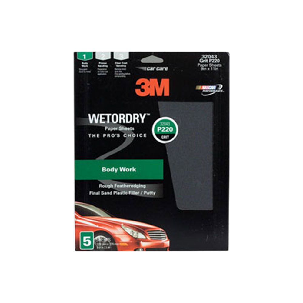 3M - 32043 - Wetordry Sandpaper - 220 Grit - 9" x 11" - 5 Sheet Per Pack