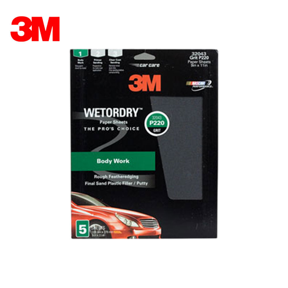 3M - 32043 - Wetordry Sandpaper - 220 Grit - 9" x 11" - 5 Sheet Per Pack