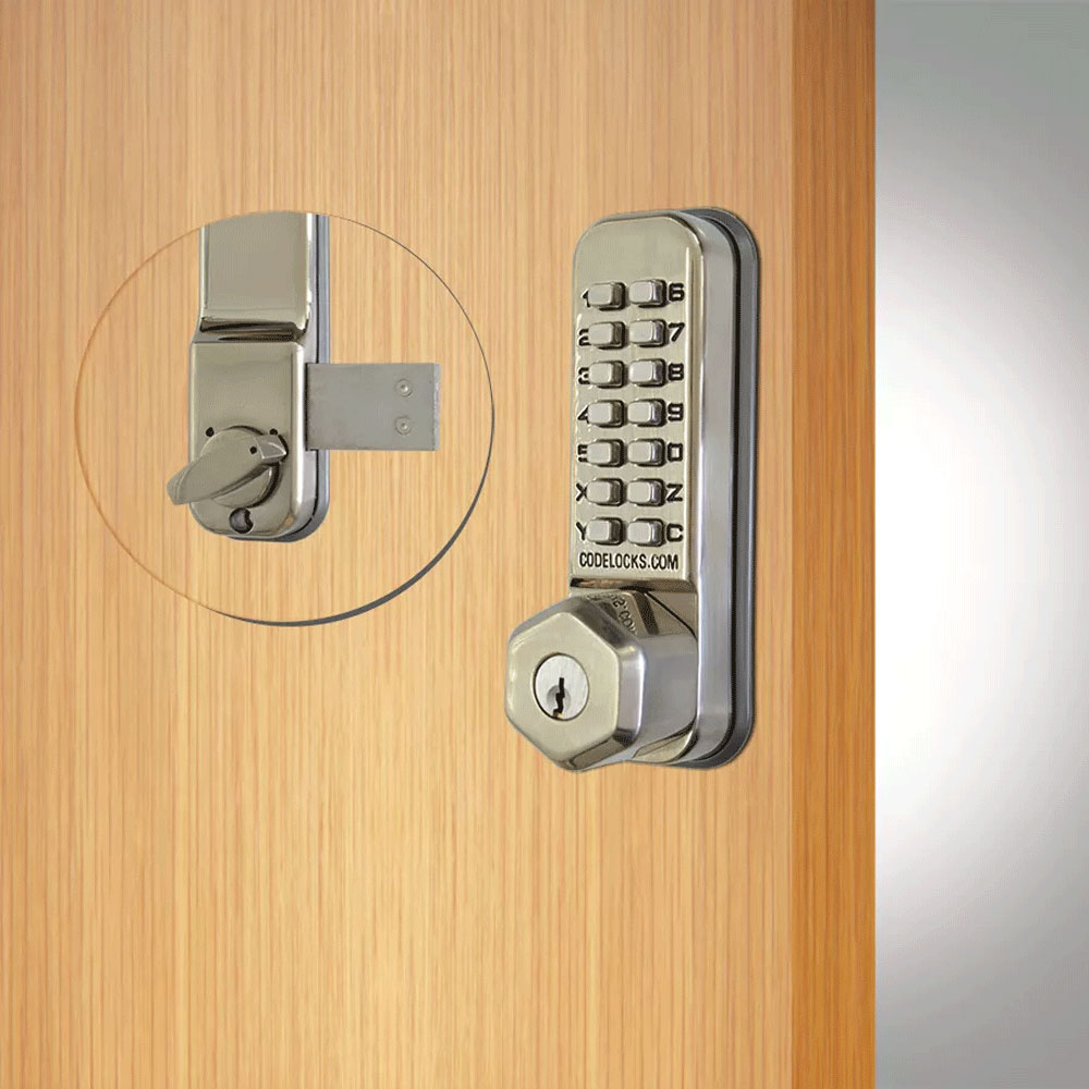 Codelocks CL200 Mechanical, Light Duty, Grade 2, 2-3/8 Inch - 2 3/4 Inch Backset, Surface Deadbolt with Key Override Feature and Optional Finish