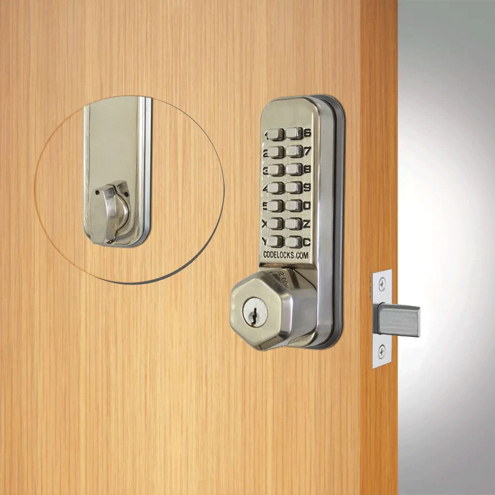 Codelocks CL210 Mechanical, Light Duty, Grade 2, Stainless Steel, 2 3/8 - 2 3/4 Backset, Tubular Mortise Deadbolt with Key Override Feature