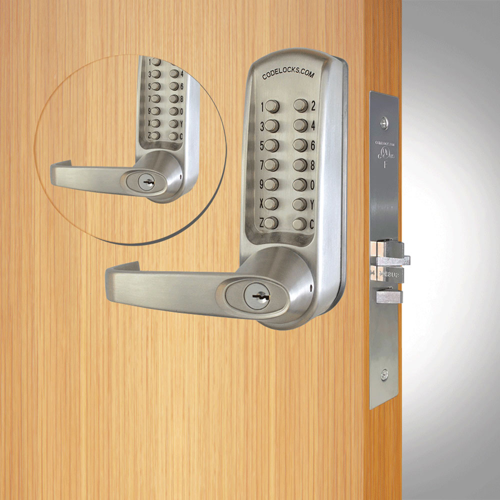 Codelocks CL650 Mechanical, Heavy Duty, Grade 2, Brushed Steel, Back to Back Mortise Lock