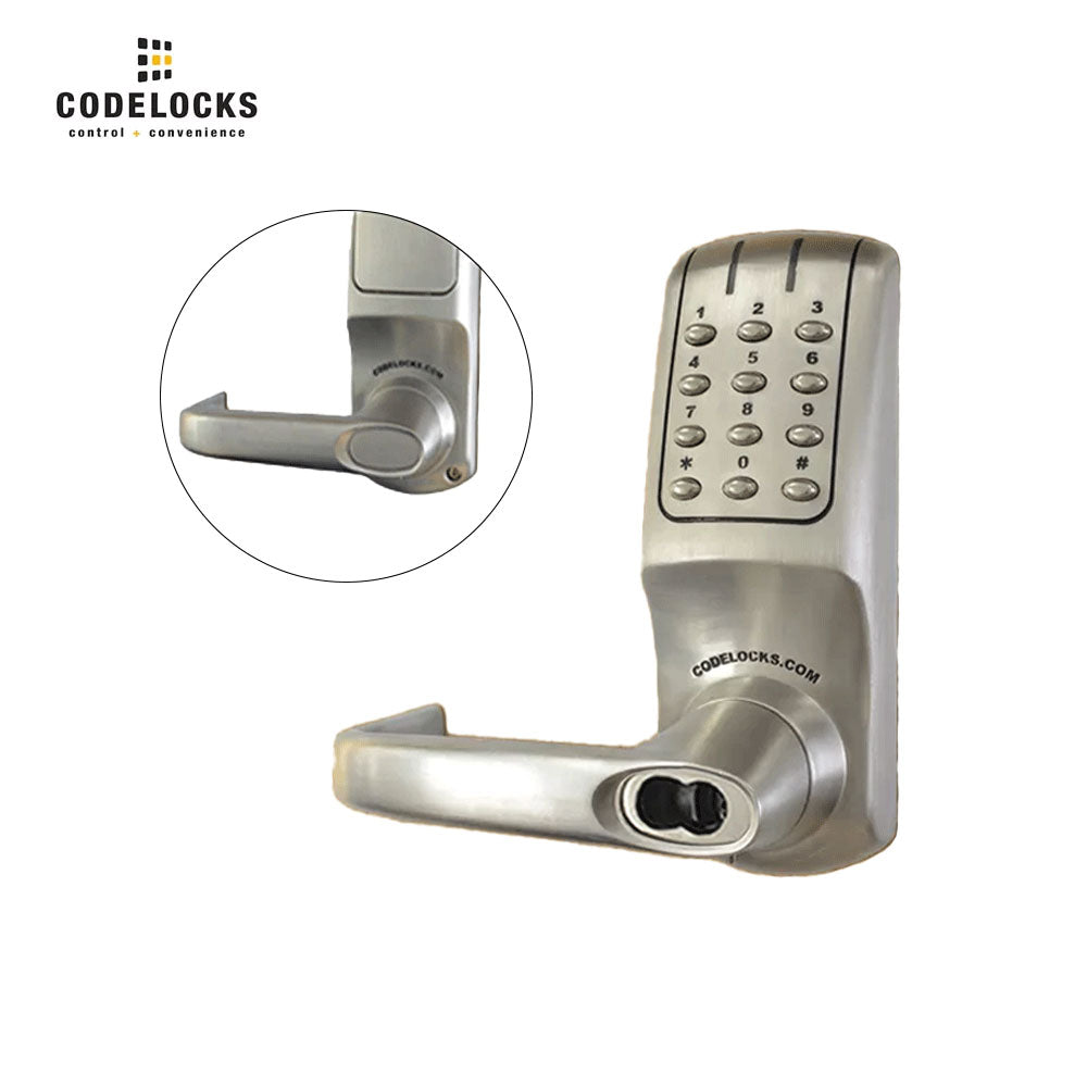 Codelocks CL5250 Electronic Smart Lock, Heavy Duty, Grade 2, Brushed Steel, 86 Prep Mortise Lock with Optional Cylinder Prep