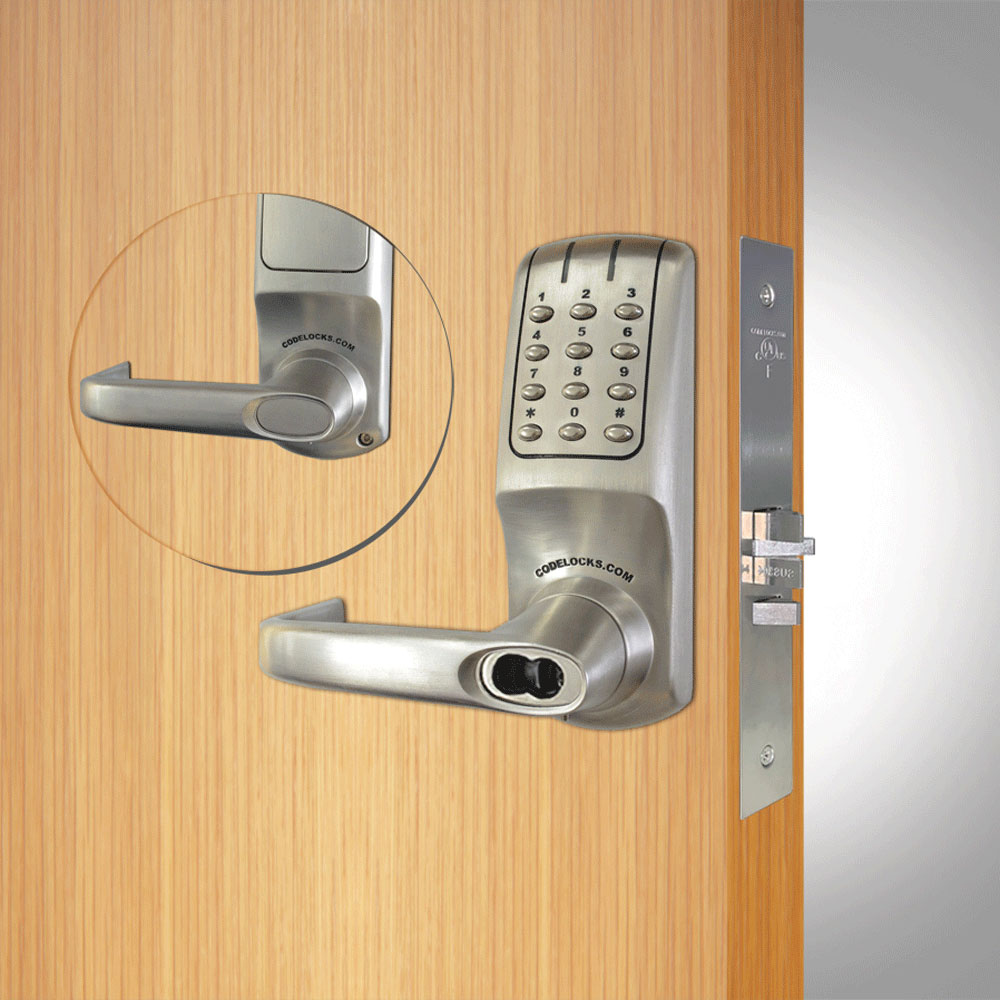 Codelocks CL5250 Electronic Smart Lock, Heavy Duty, Grade 2, Brushed Steel, 86 Prep Mortise Lock with Optional Cylinder Prep