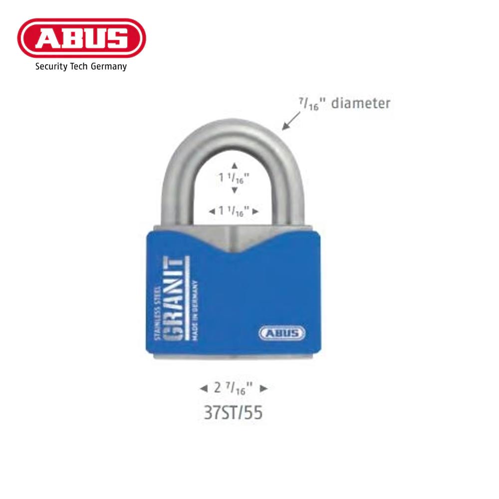 ABUS - 37ST/55 - Rekeyable Corrosion Resistant Blue Granit Coated Stainless Steel Padlock with Optional Keying - 2-7/16 Inch Width