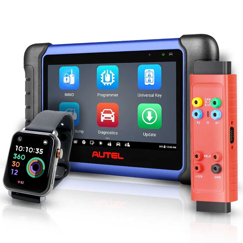 Autel MaxiIM IM508S Key Programming and Diagnostic Tool with G-BOX3 Key Programming Adapter and OTOFIX Programmable Smart Key Watch (Black)