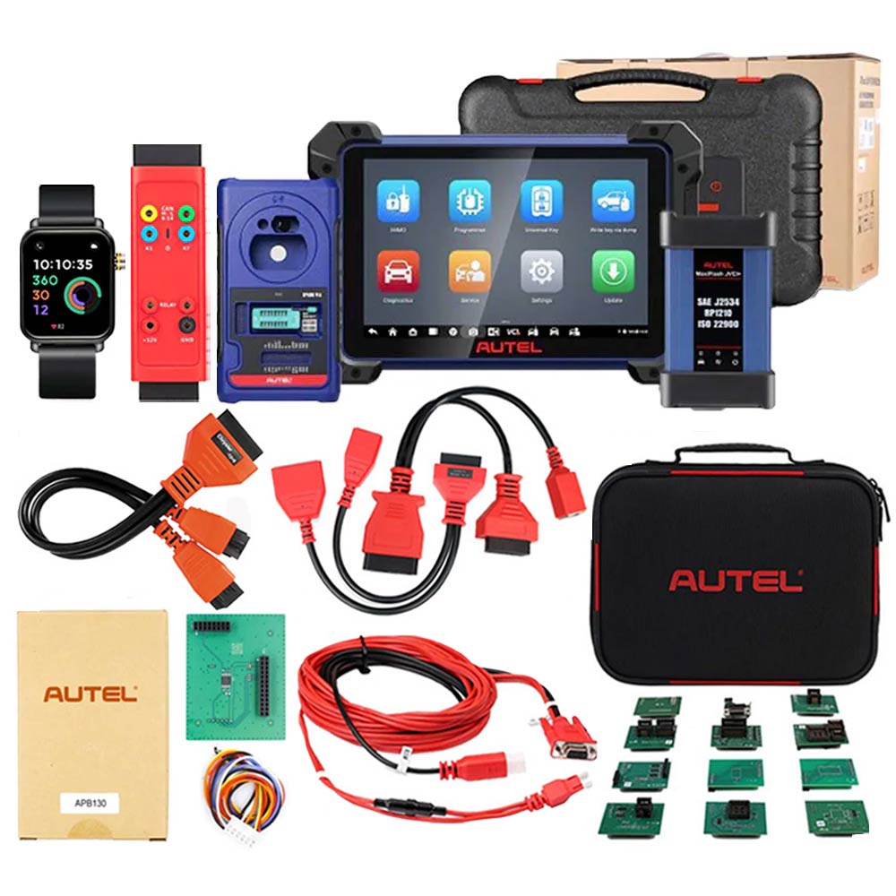 Autel MaxiIM IM608 PRO II and G-BOX3 Key Programming and Diagnostic Tool Full Adapters Bundle with OTOFIX Black Smart Key Watch