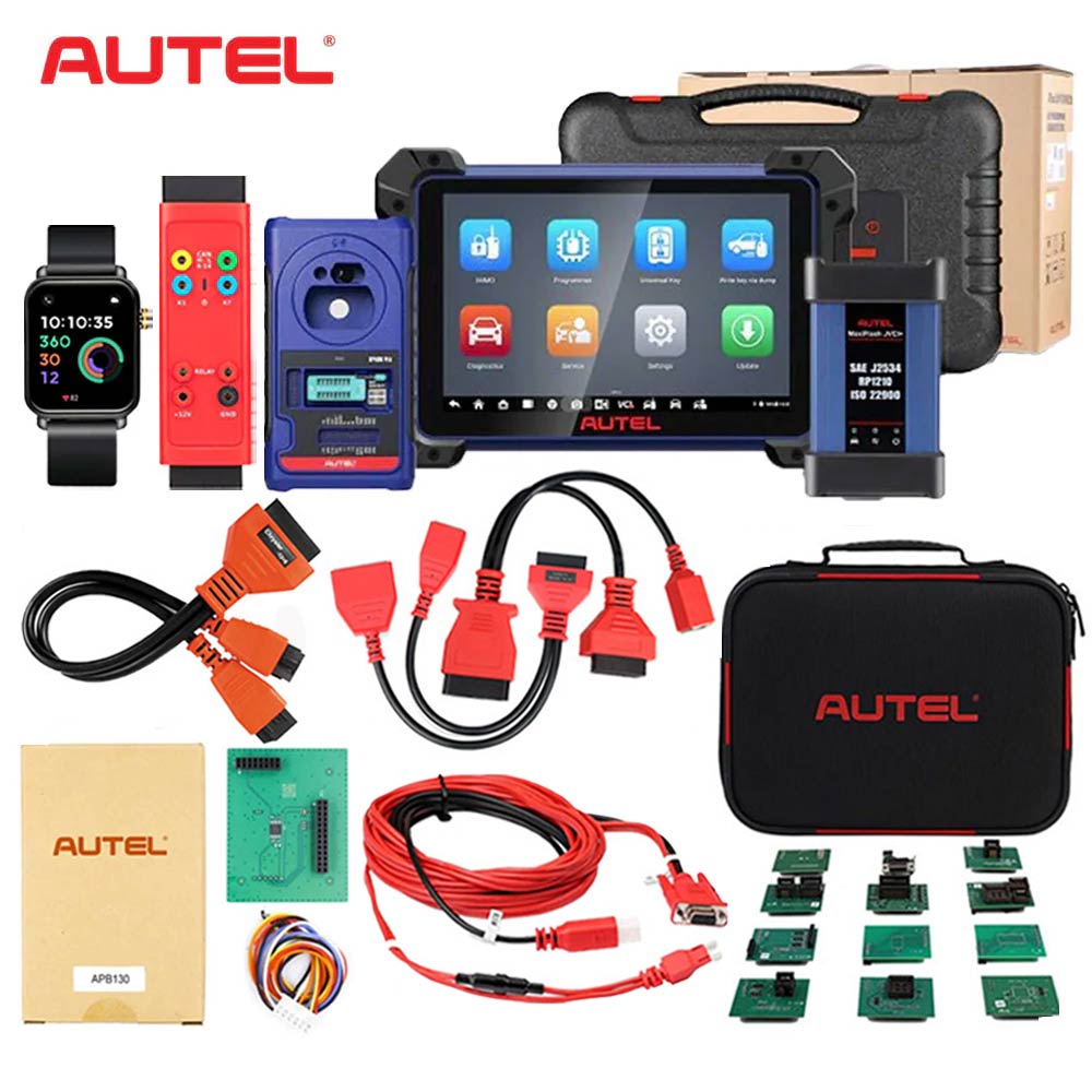 Autel MaxiIM IM608 PRO II and G-BOX3 Key Programming and Diagnostic Tool Full Adapters Bundle with OTOFIX Black Smart Key Watch