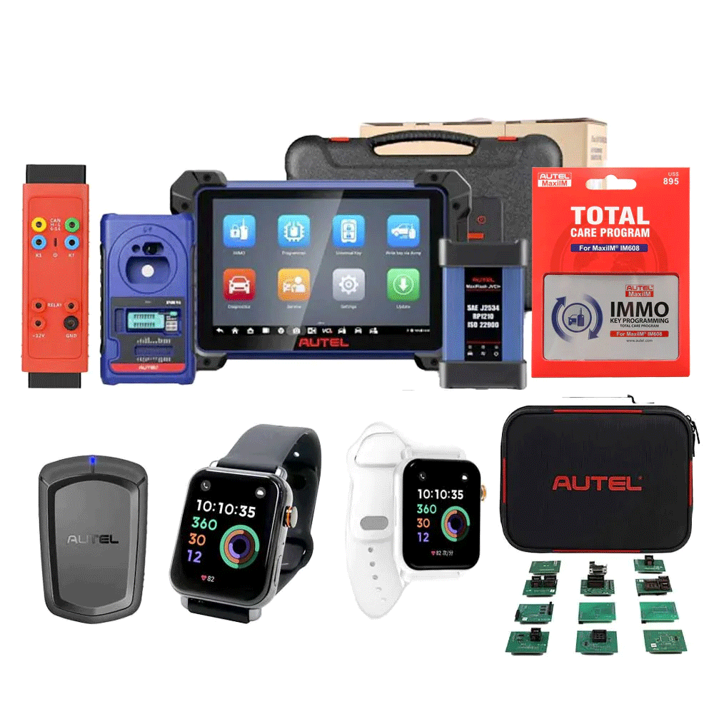 Autel MaxiIM IM608 PRO II (2-Year Update), G-BOX3, IMKPA, APB112 and OTOFIX Programmable Smart Key Watch (White and Black)