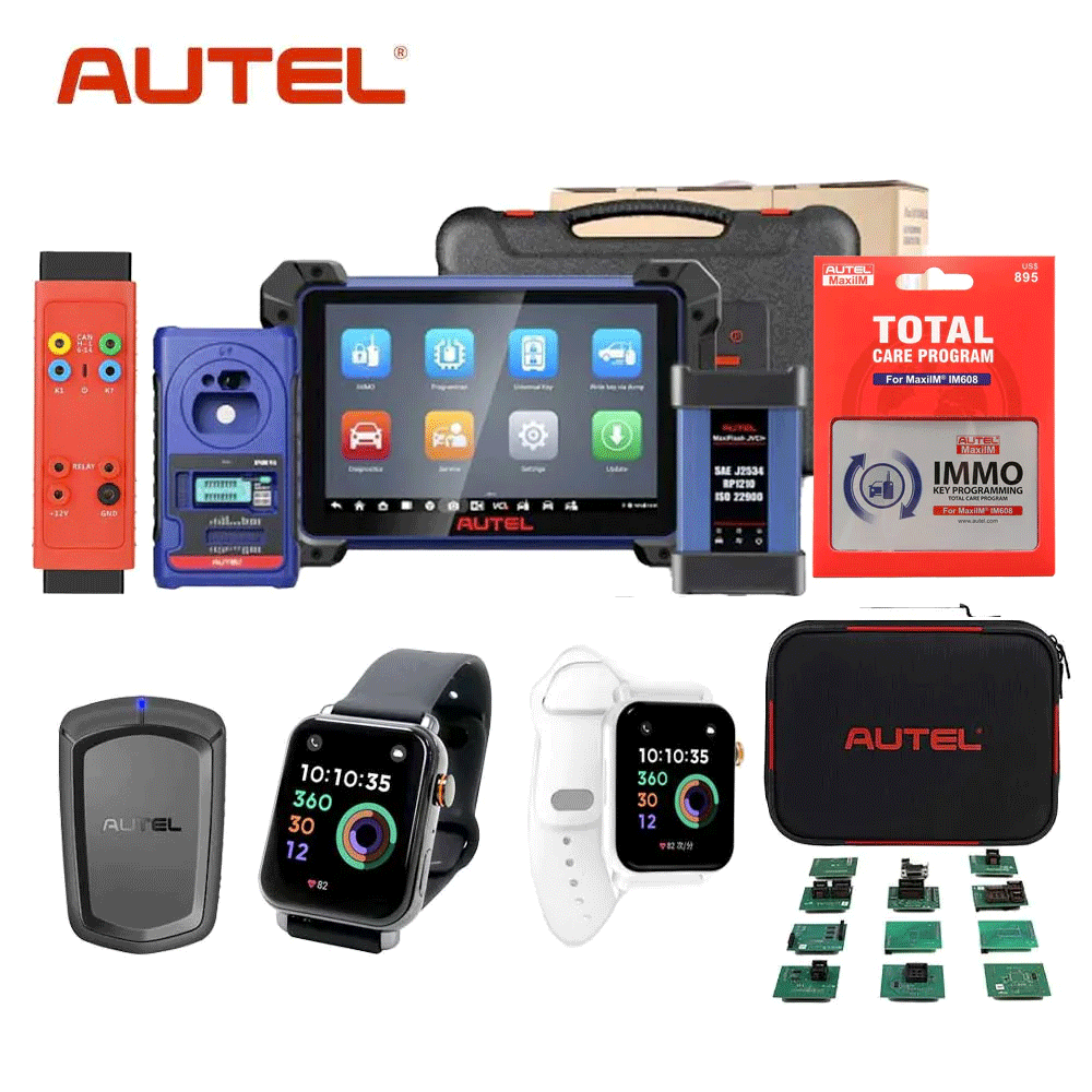 Autel MaxiIM IM608 PRO II (2-Year Update), G-BOX3, IMKPA, APB112 and OTOFIX Programmable Smart Key Watch (White and Black)