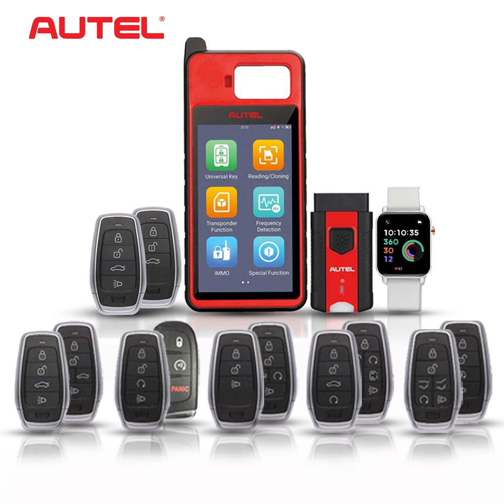 Autel MaxiIM KM100 Universal Key Generator Bundle with 10 Extra Universal Remotes and OTOFIX White Smart Key Watch