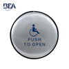 BEA - 10EMR61 - Panther Family 6 Inch Round Push Plate - Assembly with Blue Handicap Logo (Push to Open) & Text - Slim Profile