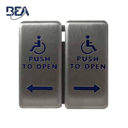 BEA - 10PBDGP1 - Vestibule Dual Push Plate with Blue Handicap Logo, Text and Arrow (Adapter Ring Included) - 4.75 by 4.75 Inch - Stainless Steel