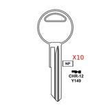 Chrysler Dodge Jeep Key Blank - Y149 / CHR-12E (Packs of 10)