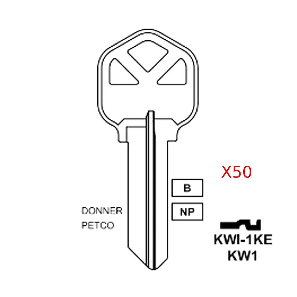 Nickel Plated Finish Key Blank - KW1 NP / KWI-1KE (Packs of 50)