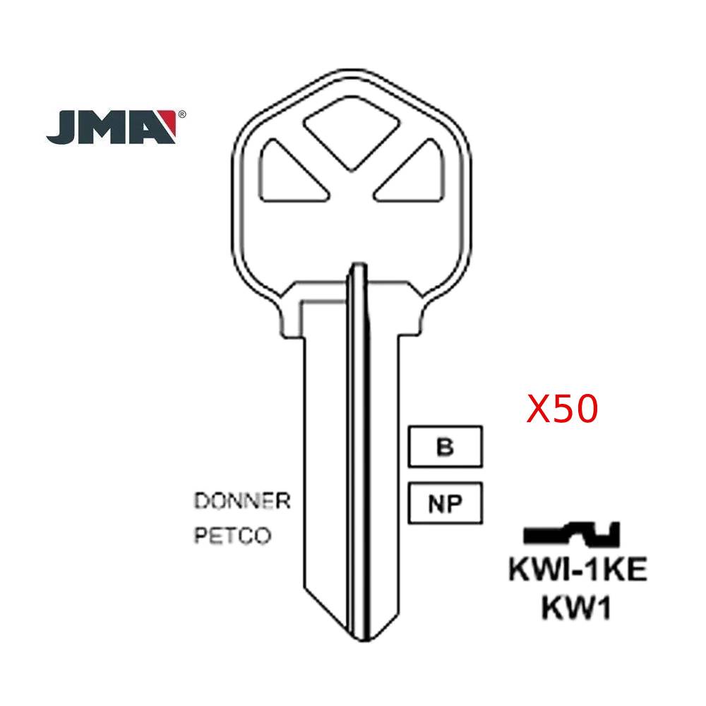 Nickel Plated Finish Key Blank - KW1 NP / KWI-1KE (Packs of 50)