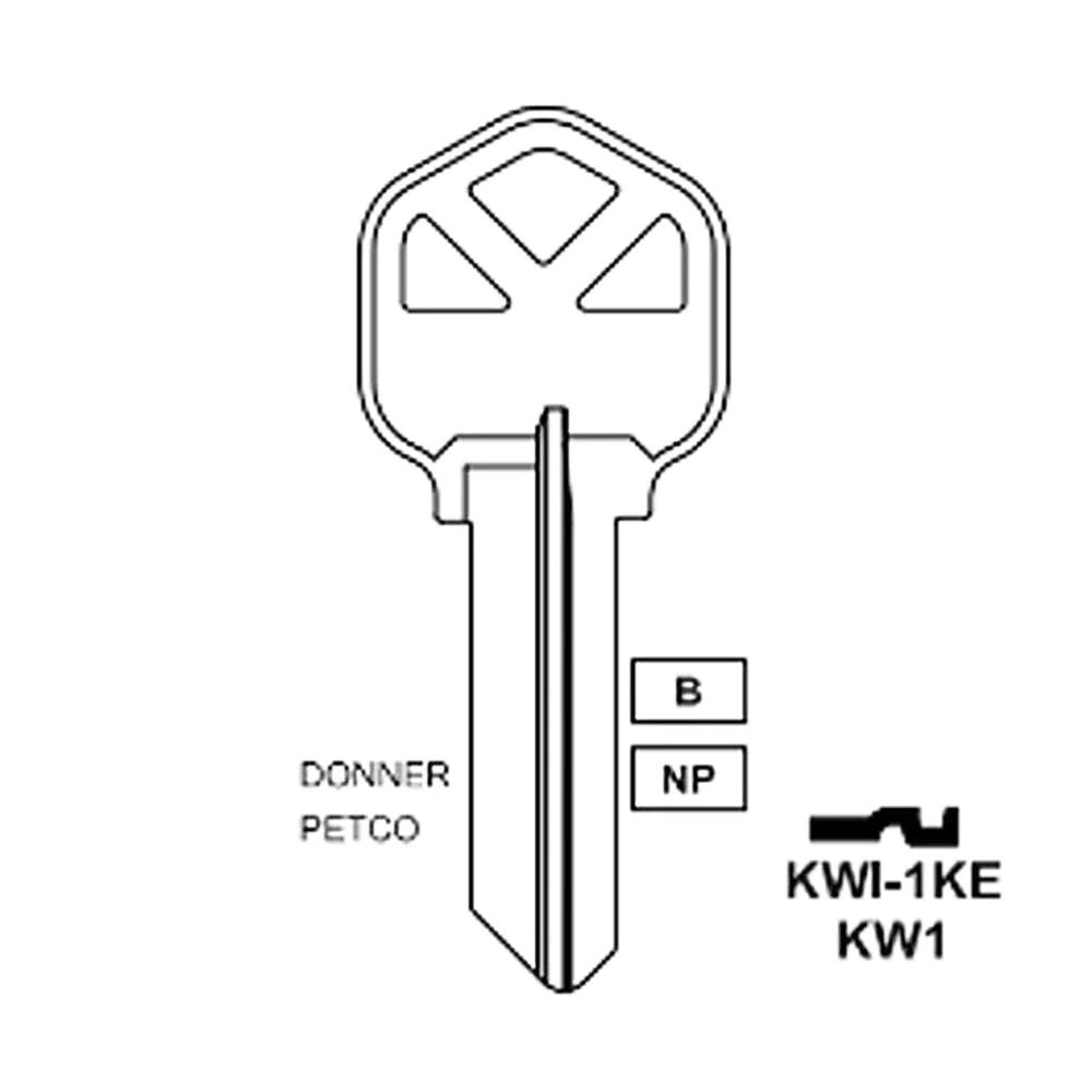 Nickel Plated Finish Key Blank - KW1 NP / KWI-1KE