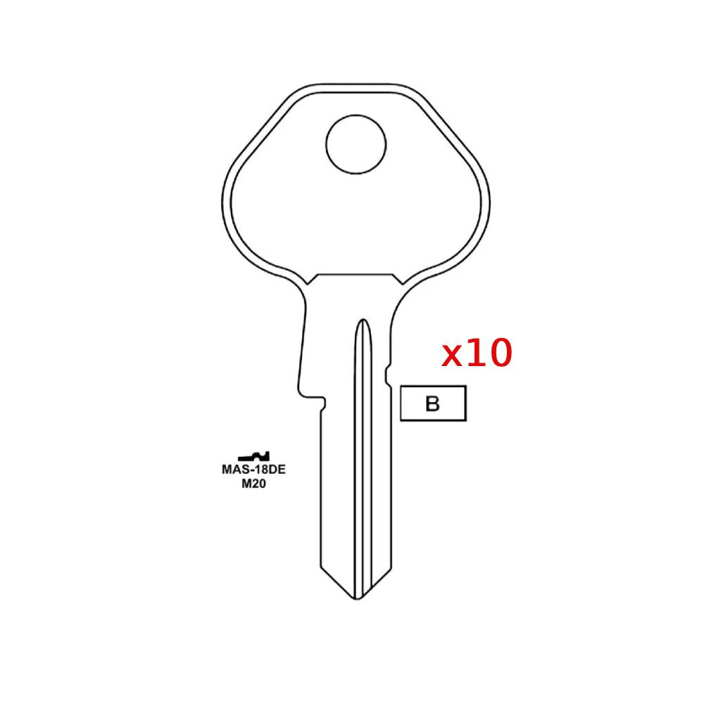 1092-6000 Master Padlock Key Blank - M20 / MAS-18DE (Packs of 10)