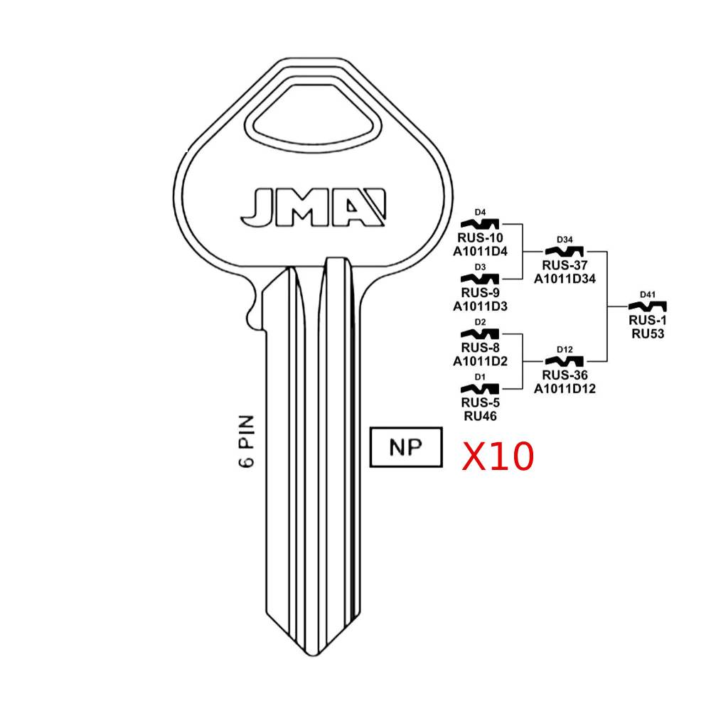 6D1R Russwin Proline Commercial & Residencial Key Blank - RU46 / RUS-5 (Packs of 10)