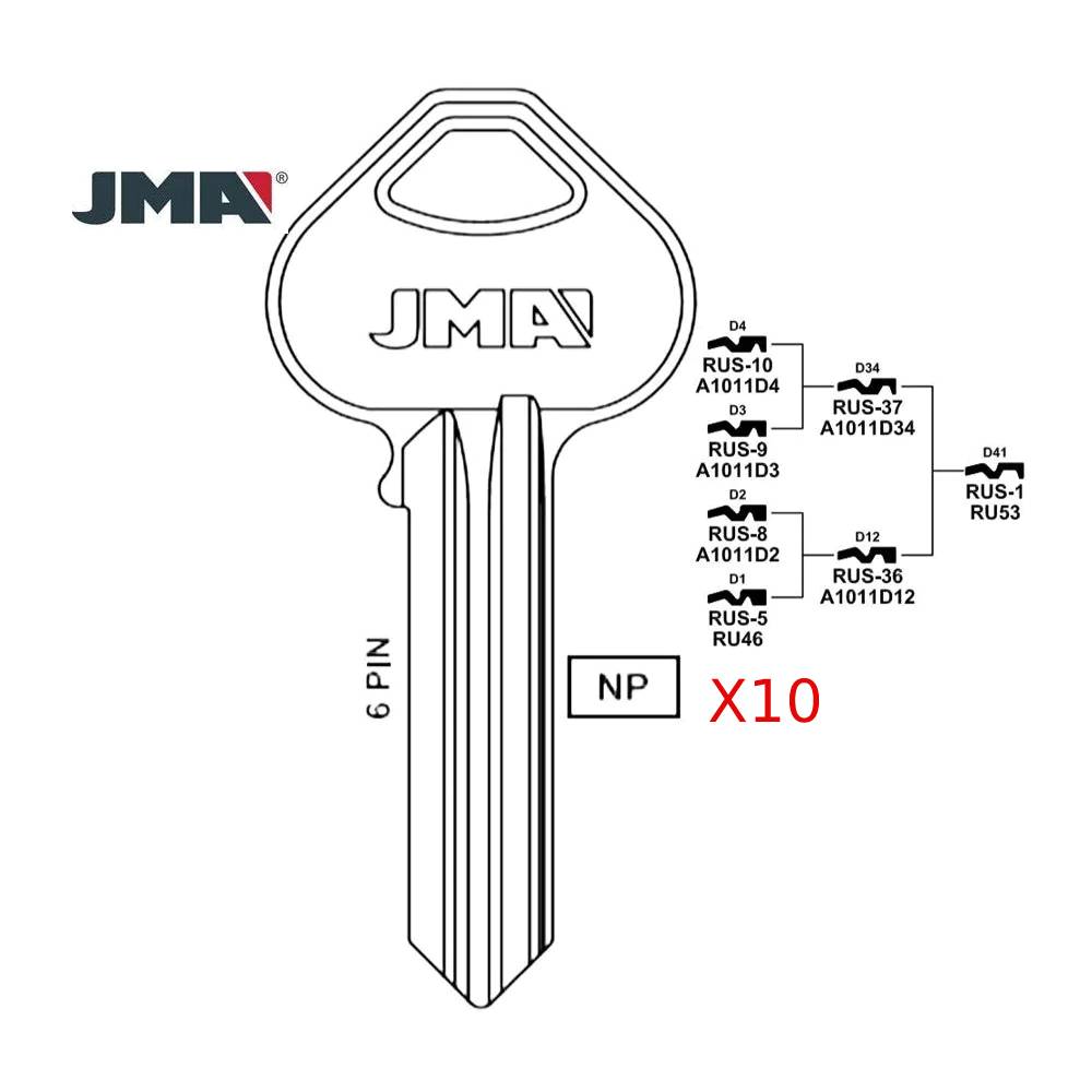 6D1R Russwin Proline Commercial & Residencial Key Blank - RU46 / RUS-5 (Packs of 10)