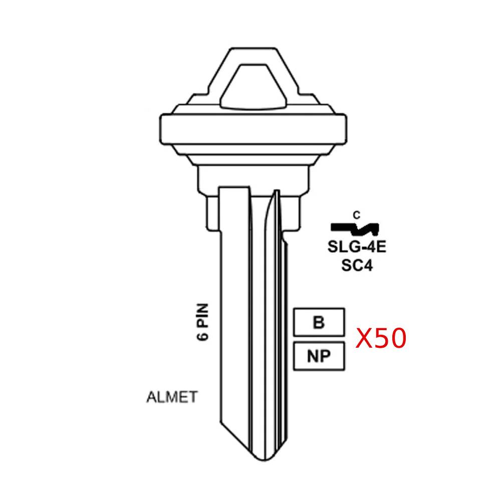 A1145E 6-Pin Schlage Key Blank - Brass - SC4 BR / SLG-4E-BR (Packs of 50)