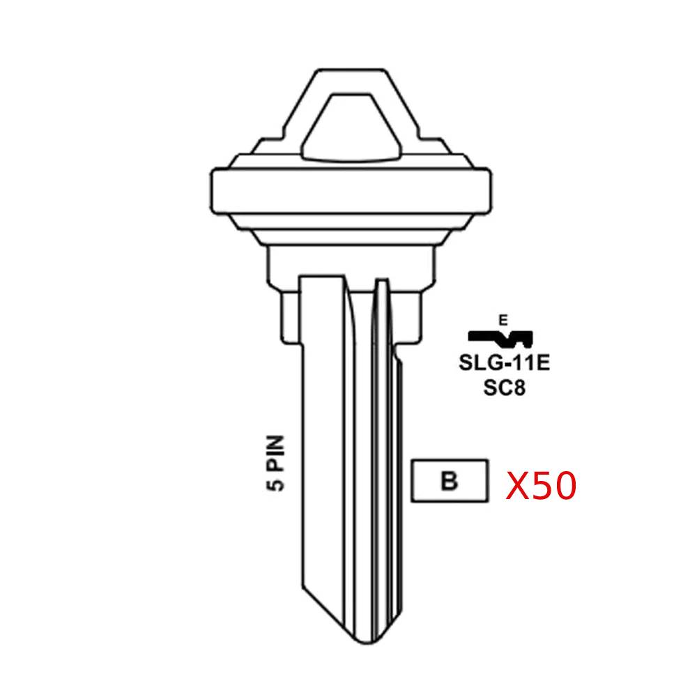 JMA for A1145E 5-Pin Schlage Keys - Brass  / SC8 BR - 50 Pack