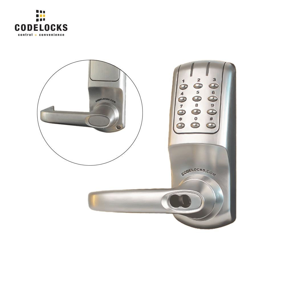 Codelocks CL5210 Electronic, Heavy Duty, Grade 2, Brushed Steel, Optional Backset Tubular Latchbolt with Optional Cylinder Prep