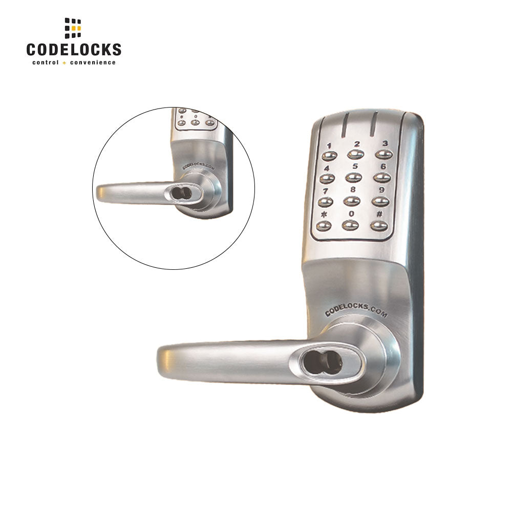 Codelocks CL5210 Electronic, Heavy Duty, Grade 2, Brushed Steel, Back to Back, Optional Backset Tubular Latchbolt with Optional Cylinder