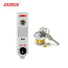 Detex - EAX-500 - Battery Powered Surface Mount Alarm in Gray Finish with 1" Satin Chrome Colored Mortise Cylinder