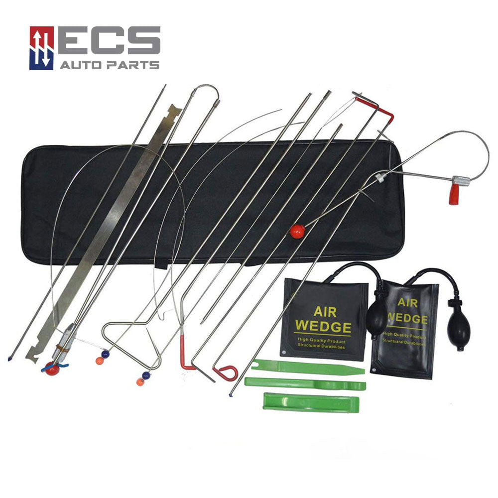 ECS AUTO PARTS 19 Pieces Vehicle Door Unlocking Stainless Steel Long Reach Tool Kit with Wedges