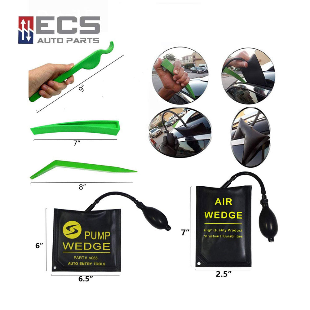 ECS AUTO PARTS 19 Pieces Vehicle Door Unlocking Stainless Steel Long Reach Tool Kit with Wedges