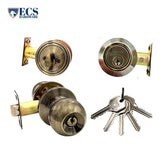 ECS HARDWARE - Durable Combo Lockset w/ Single Knob & Deadbolt - Entrance - Antique Bronze - Grade 3 (KW1)