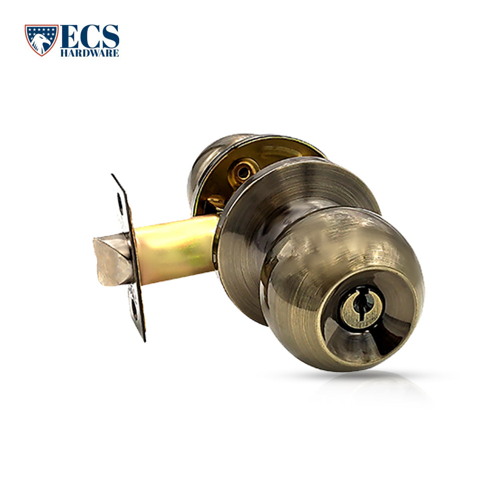 ECS HARDWARE - Durable Combo Lockset w/ Single Knob & Deadbolt - Entrance - Antique Bronze - Grade 3 (SC1)