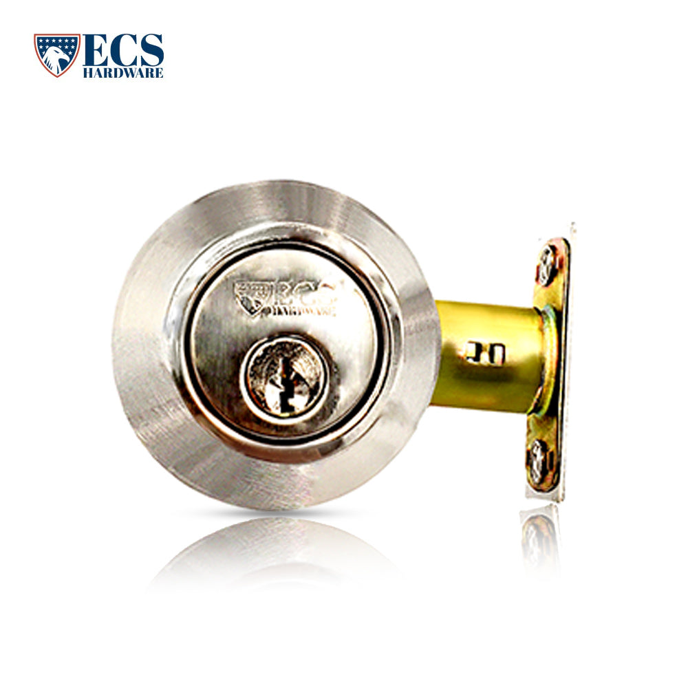 ECS HARDWARE - Durable Combo Lockset w/ Single Knob & Deadbolt - Entrance - Satin Nickle - Grade 3 (KW1)