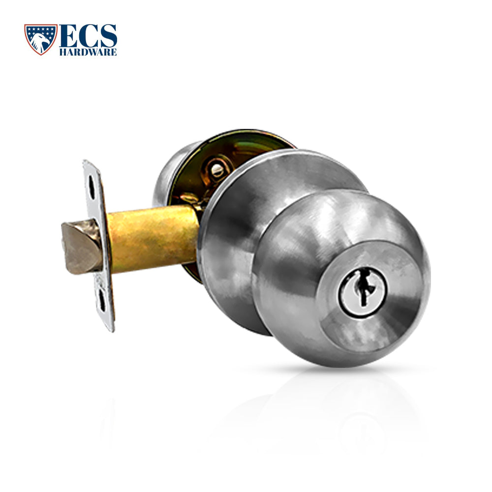 ECS HARDWARE - Durable Combo Lockset w/ Single Knob & Deadbolt - Entrance - Stainless Steel - Grade 3 (SC1)