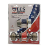 ECS HARDWARE - Durable Combo Lockset w/ Single Knob & Deadbolt - Entrance - Antique Bronze - Grade 3 (KW1)