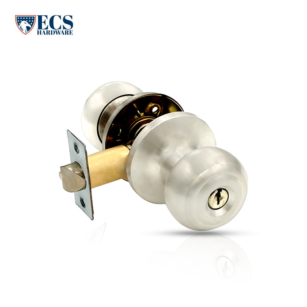 ECS HARDWARE - Durable Combo Lockset w/ Single Knob & Deadbolt - Entrance - Stainless Steel - Grade 3 (KW1)